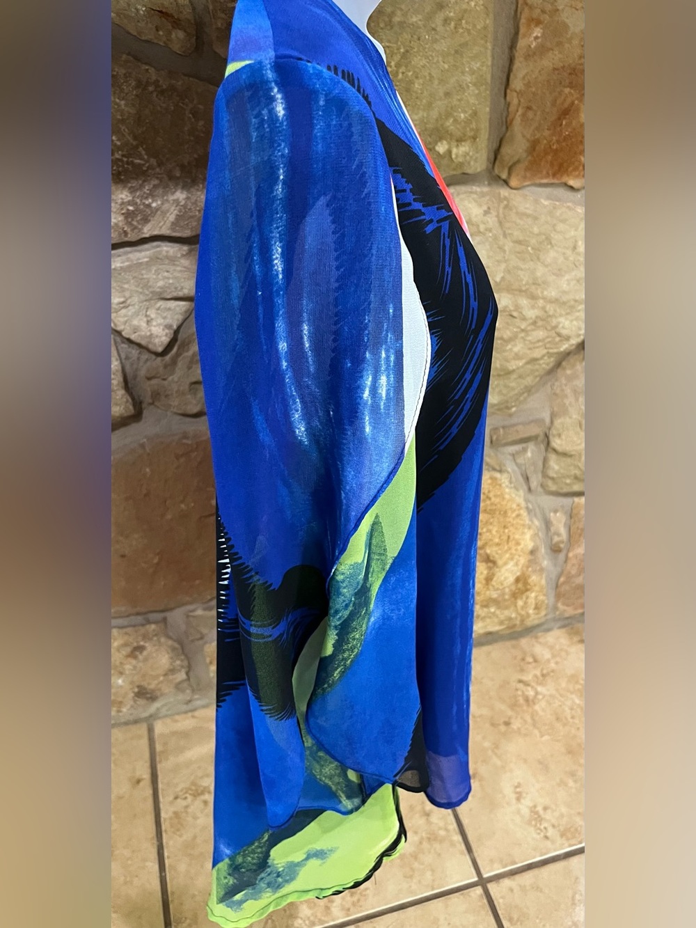Ali Miles Colorful Artsy Light Flowy Lined Blouse Women Large Semi Sheer Sleeves - Picture 5 of 15